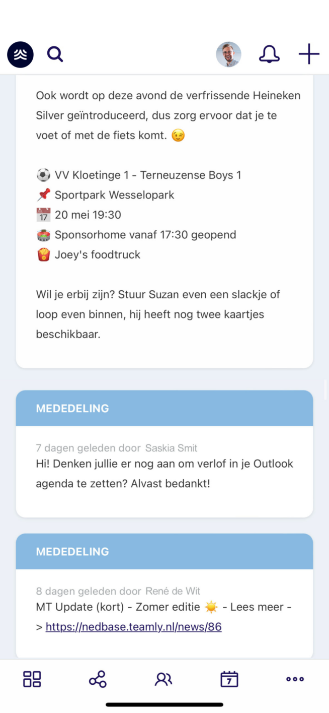 Screenshot Teamly meldingen